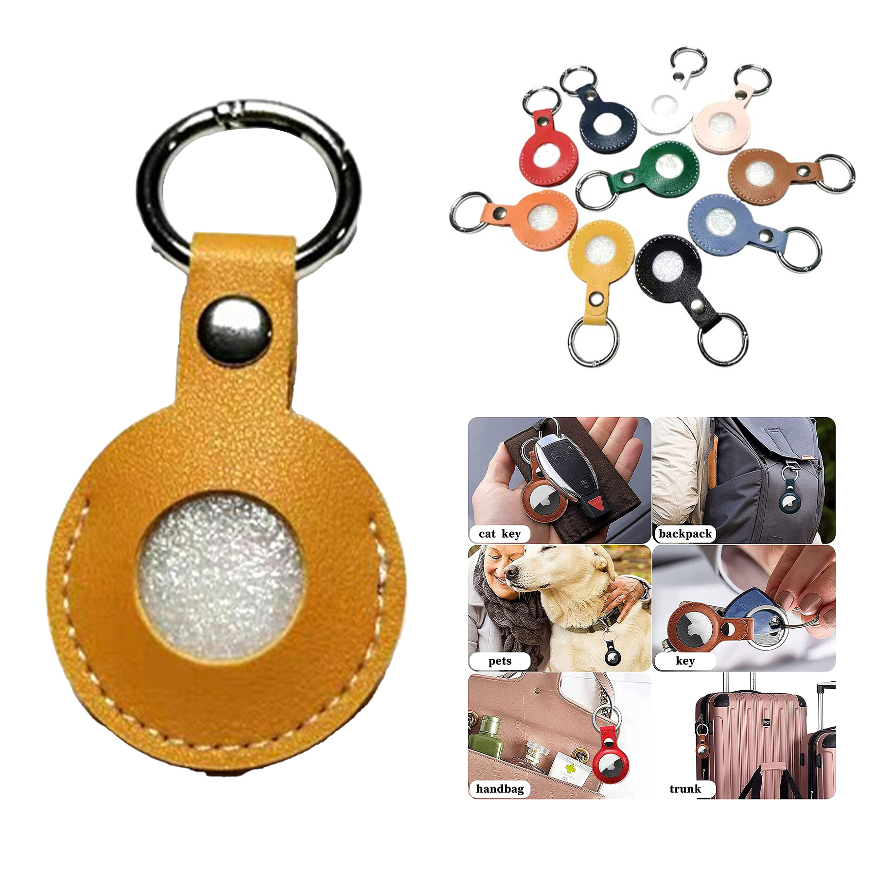 Protective Leather Case Tracker Cover with Airtag Key Ring