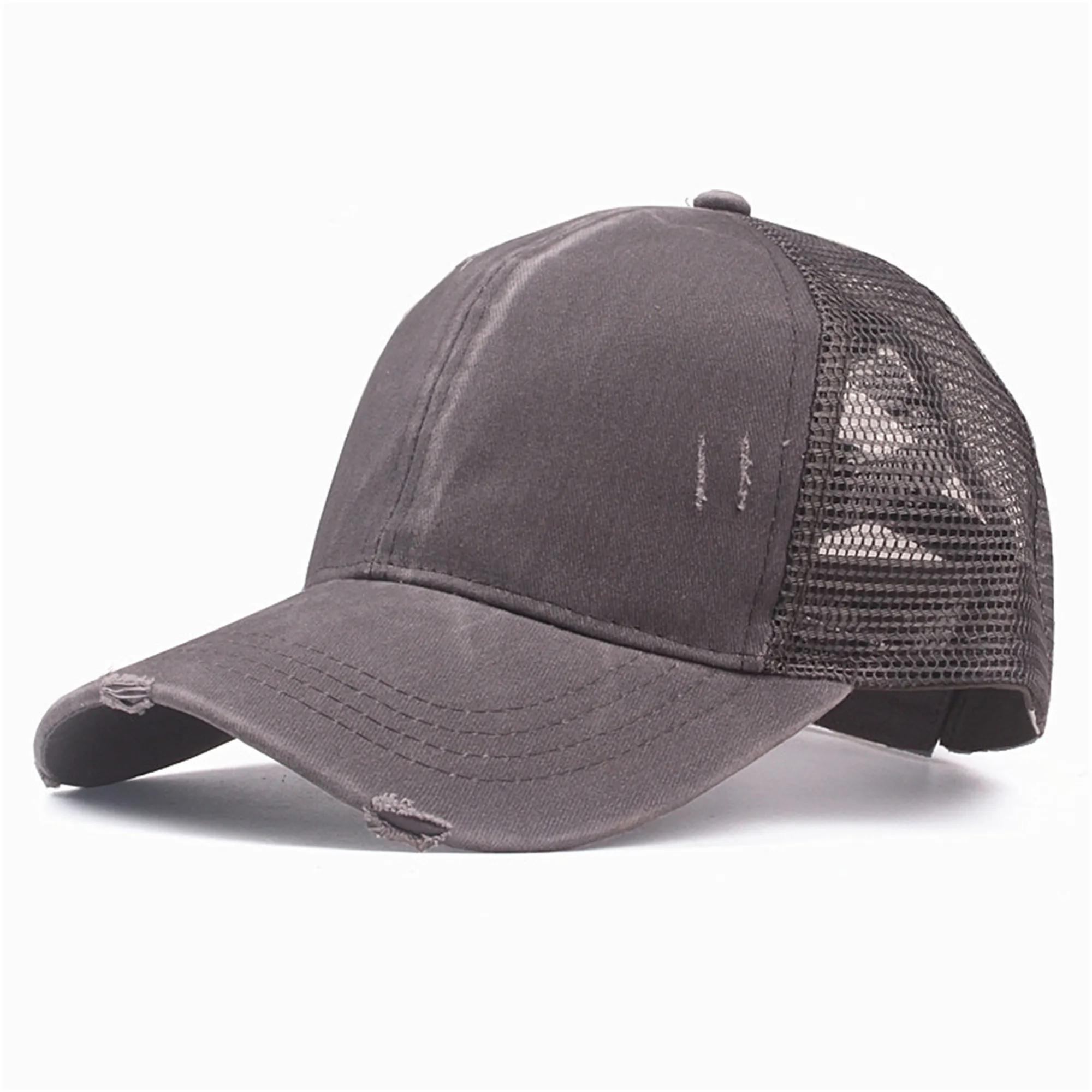 Washed Cotton Ponytail Baseball Cap 2