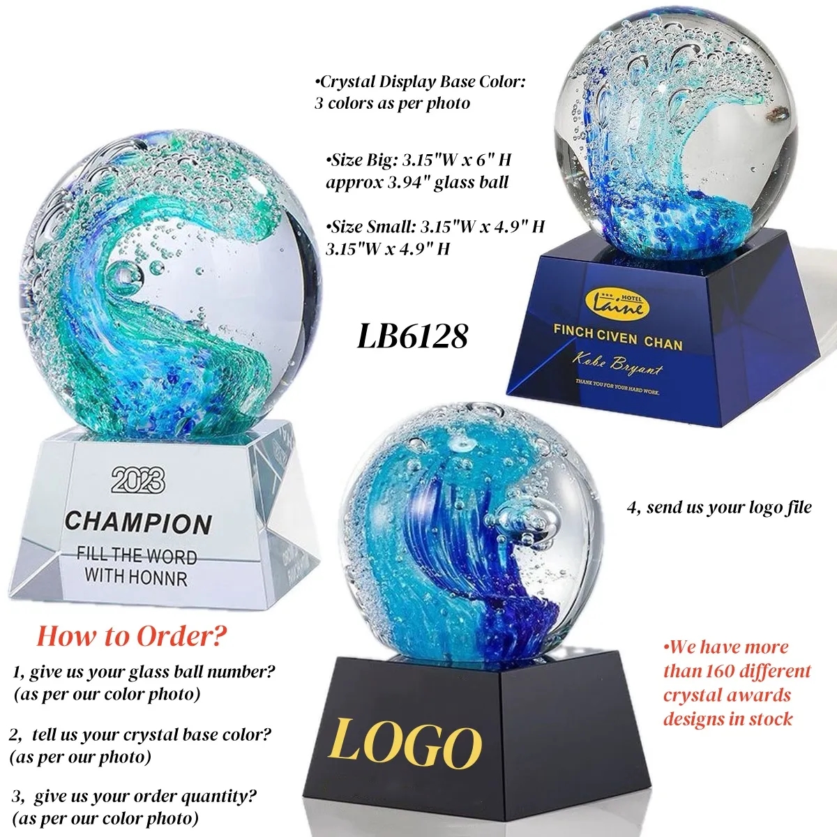 Crystal Trophy Award for Kids Glass Ball Paperweight 4