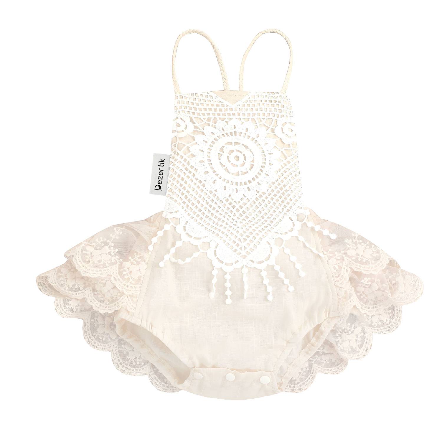Baby Lace Lace-Edged Bodysuit with Lace-Up Mesh Design