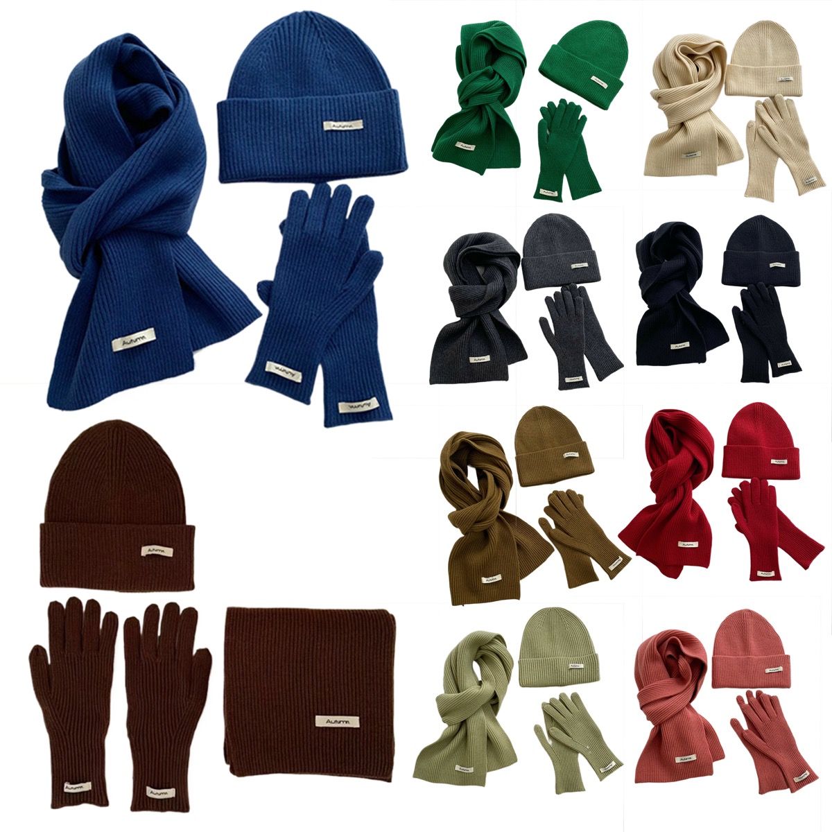 Unisex Winter Beanie Hat Scarf Touch Screen Gloves Set 6
