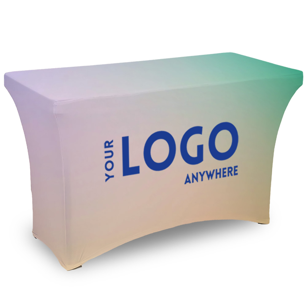 4' Fitted, 4-Sided Contour Stretch All-Over Imprint Table Cover