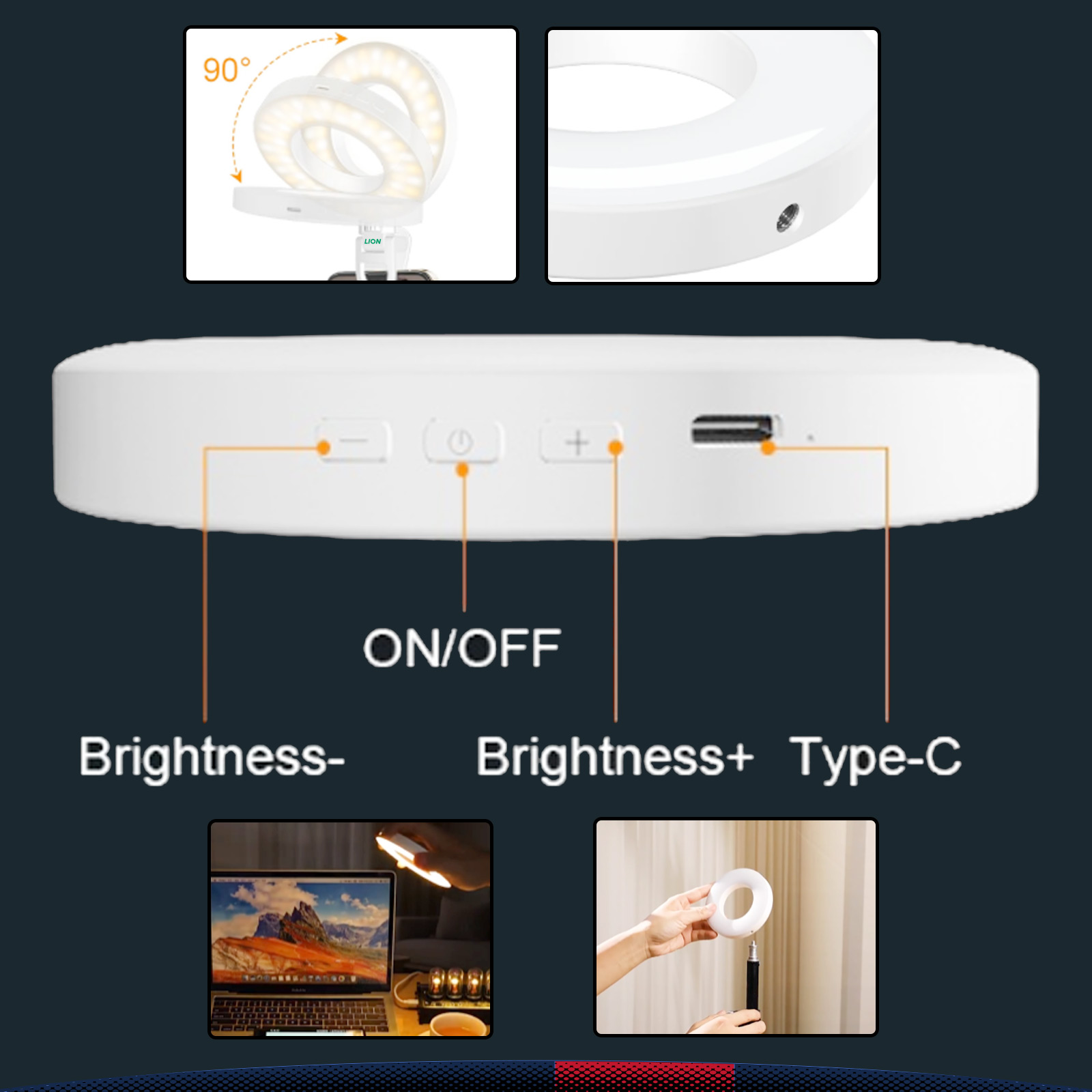 Glimora Clip-On Rechargeable LED Selfie Ring Light 7