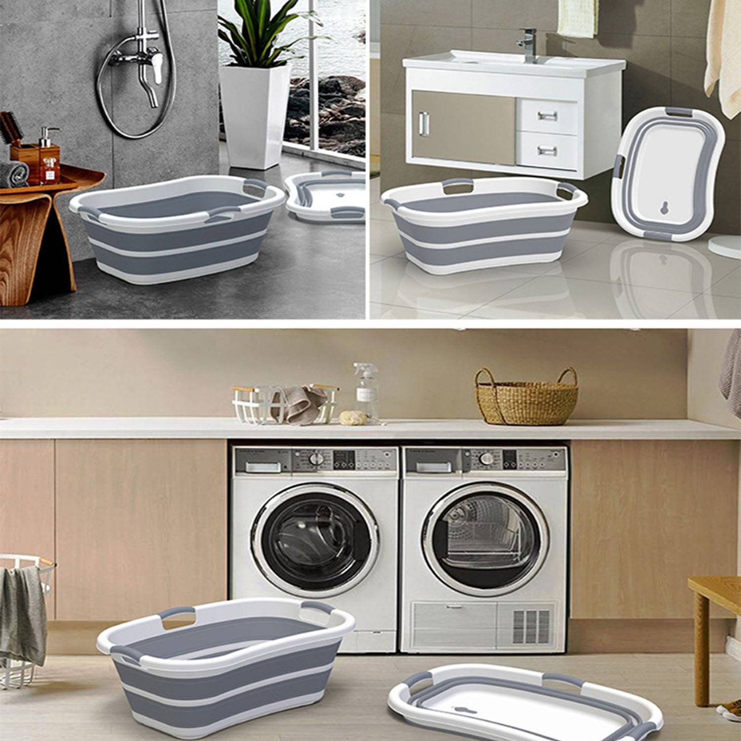Foldable Plastic Pet Bath Tub Laundry Basket 4