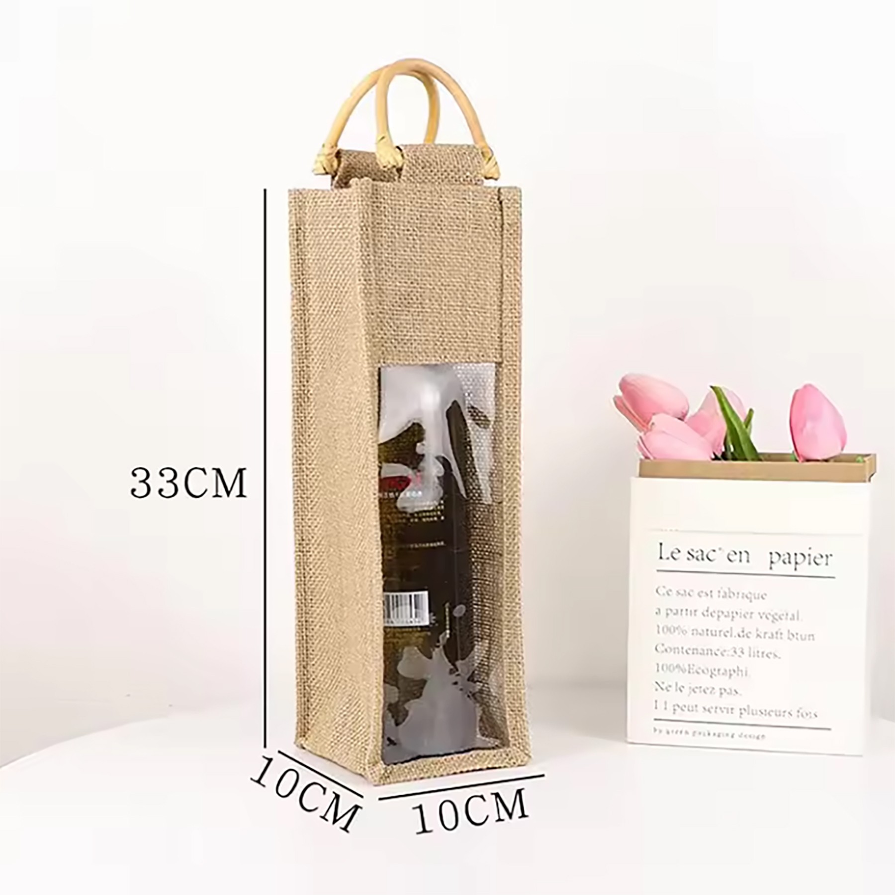 Natural Jute Wine Tote Bag 2