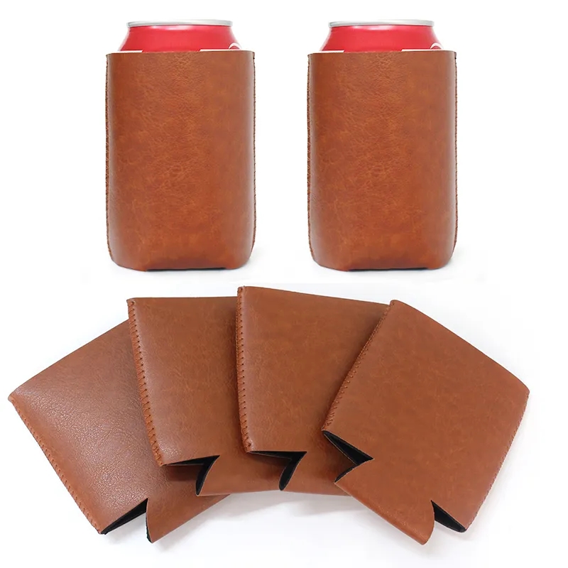 PU Leather Can Cooler Sleeve – Foldable Beverage Holder for Cans & Bottles, custom koozie with logo imprint 7