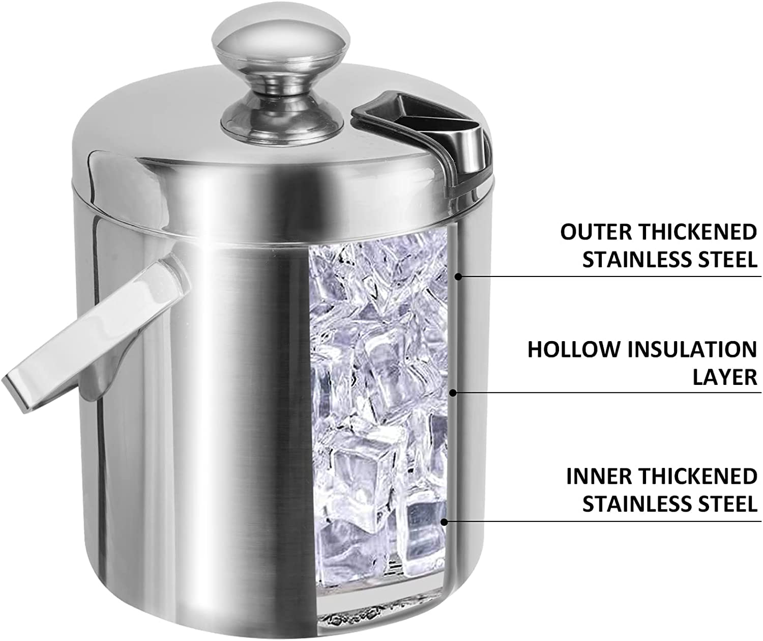 Small Ice Bucket [1.3L] w/ Lid and Tongs Included Strainer Keeps Ice Cold & Dry 5