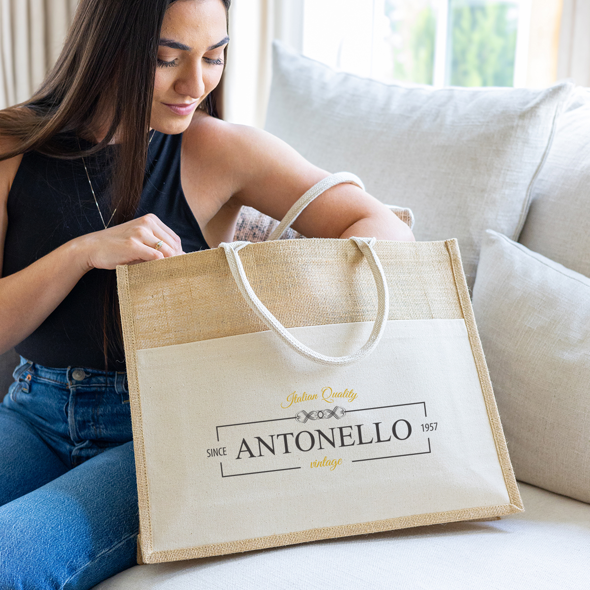 Julia Jute Tote Bag, custom tote bag with logo imprint 1