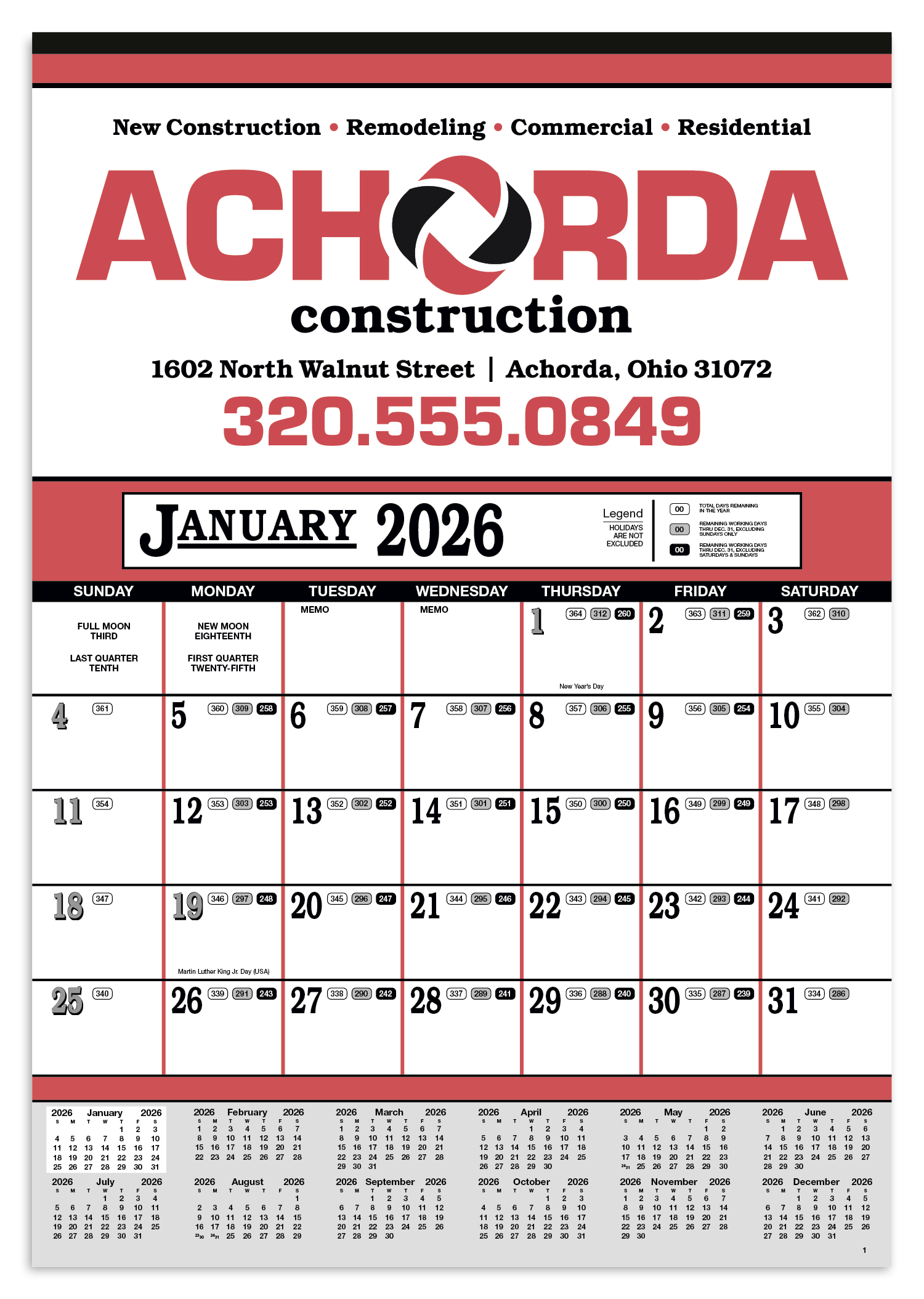 Skinner & Kennedy® Contractor's 12-Sheet Calendar 10
