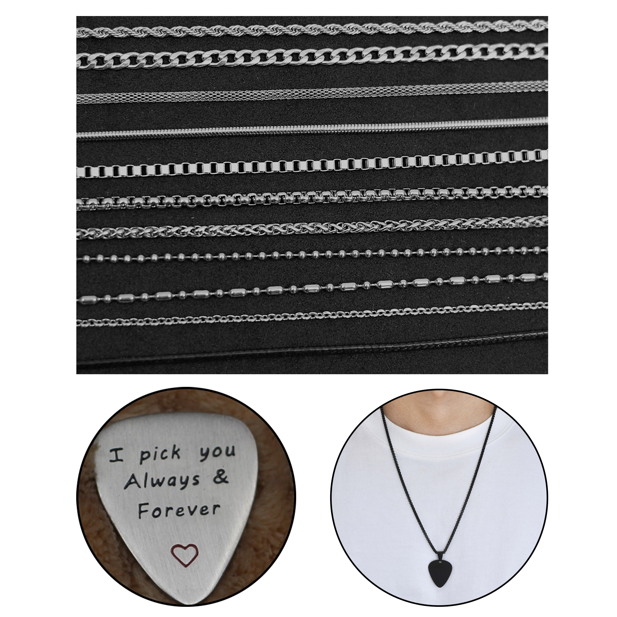 1.6mm Stainless Steel Guitar Plectrum Necklace MOQ 50 2