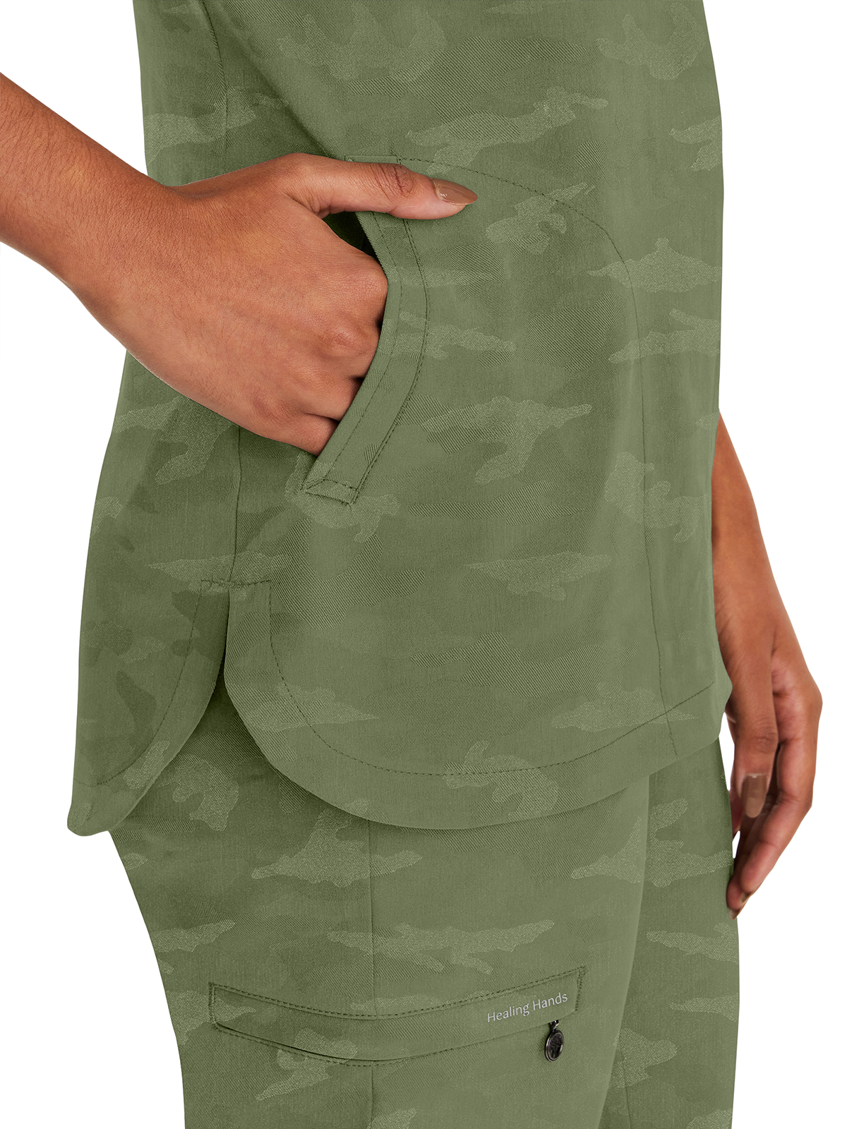 Healing Hands - HH PL Jacquard - Women's 2-Pocket Joy Camo V-Neck Top 15
