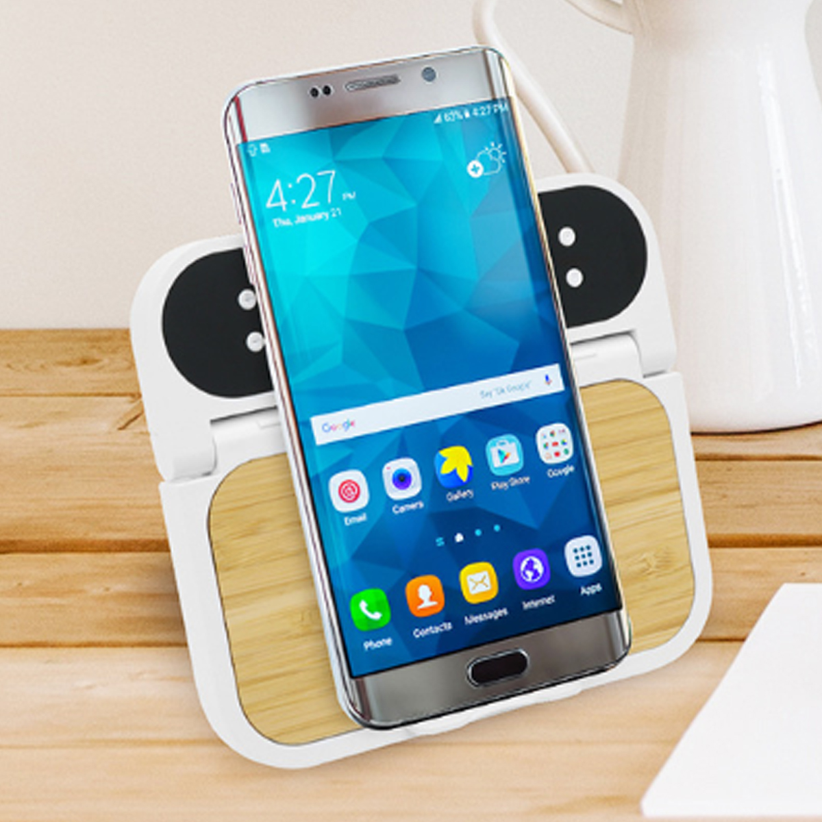 Bamboo Wireless Charging Clock Stand with LED Display 5