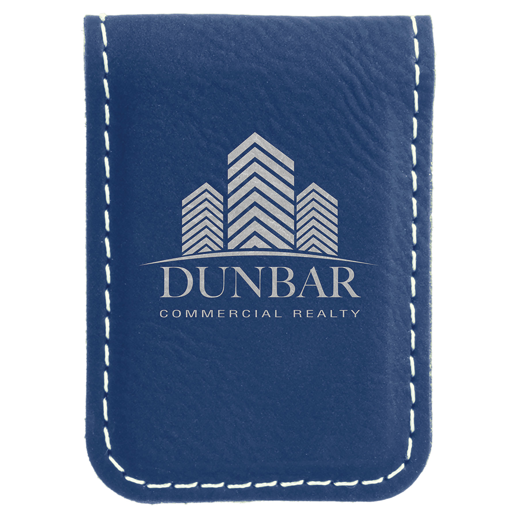 1 3/4" x 2 1/2" Blue/Silver Leatherette Money Clip 1