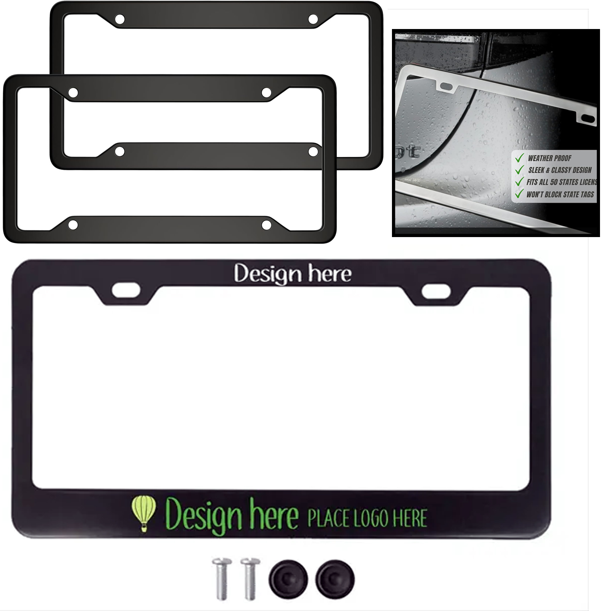 Universal Aluminum License Plate Frame with Hardware 2