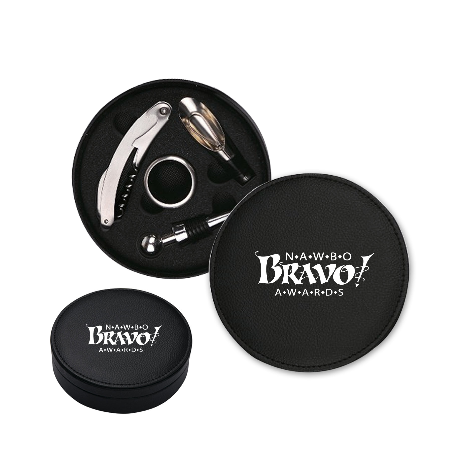 Low MOQ 4 PC Leatherette Case Wine Opener Set & Corkscrew 3