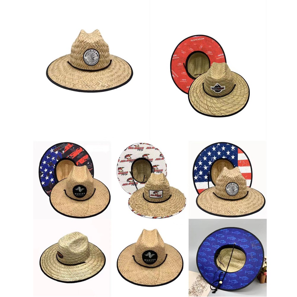 Lifeguard Beach Straw Hat With Variousized Woven Patch 2