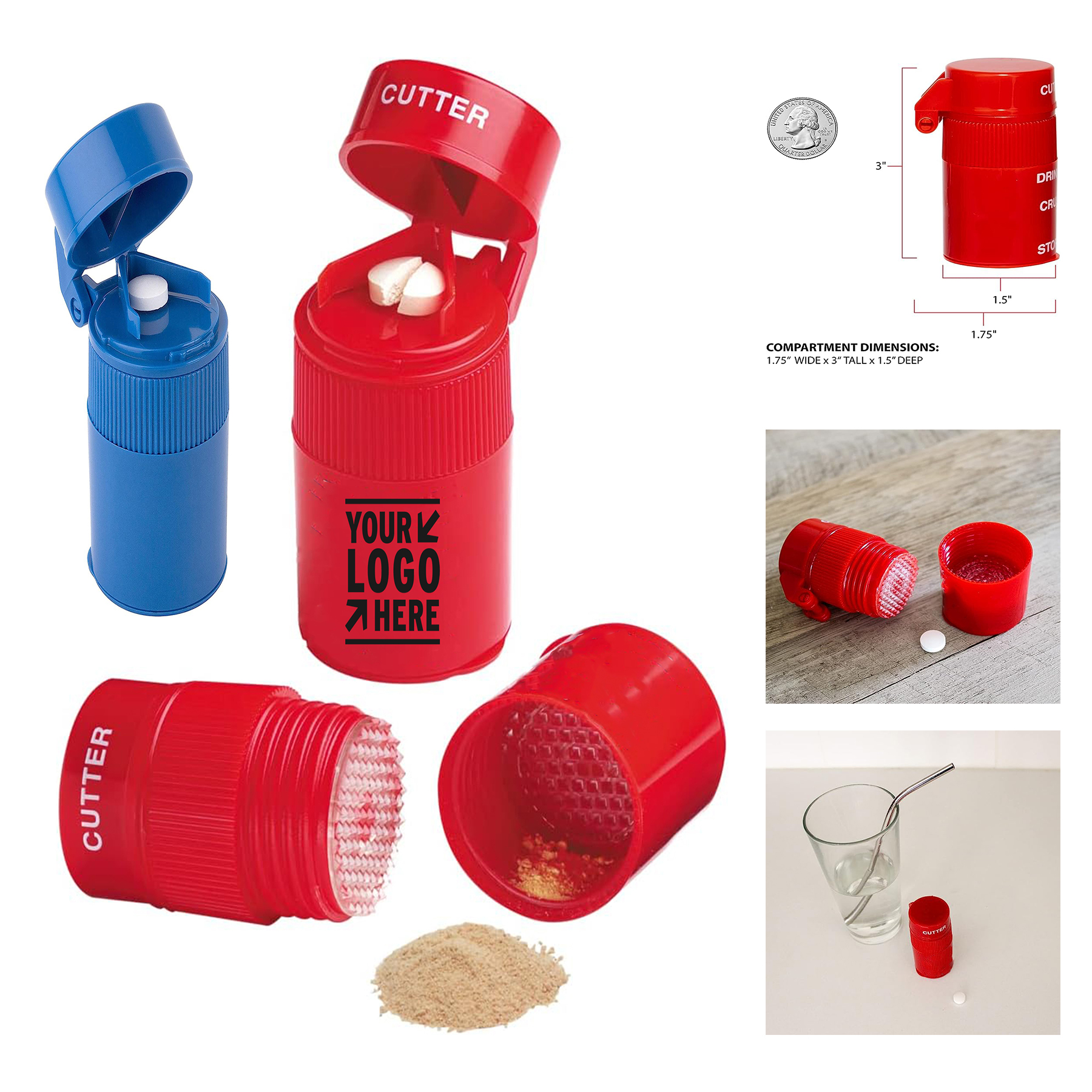 Stainless Steel Cutter Blade Removable Drinking Cup Pill Vitamins Grinder Crusher