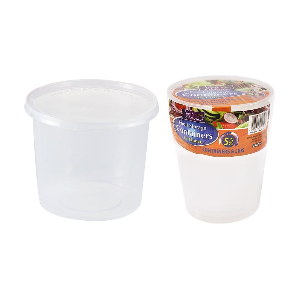 Round Storage Containers - Clear 25 oz 5 Pack 2