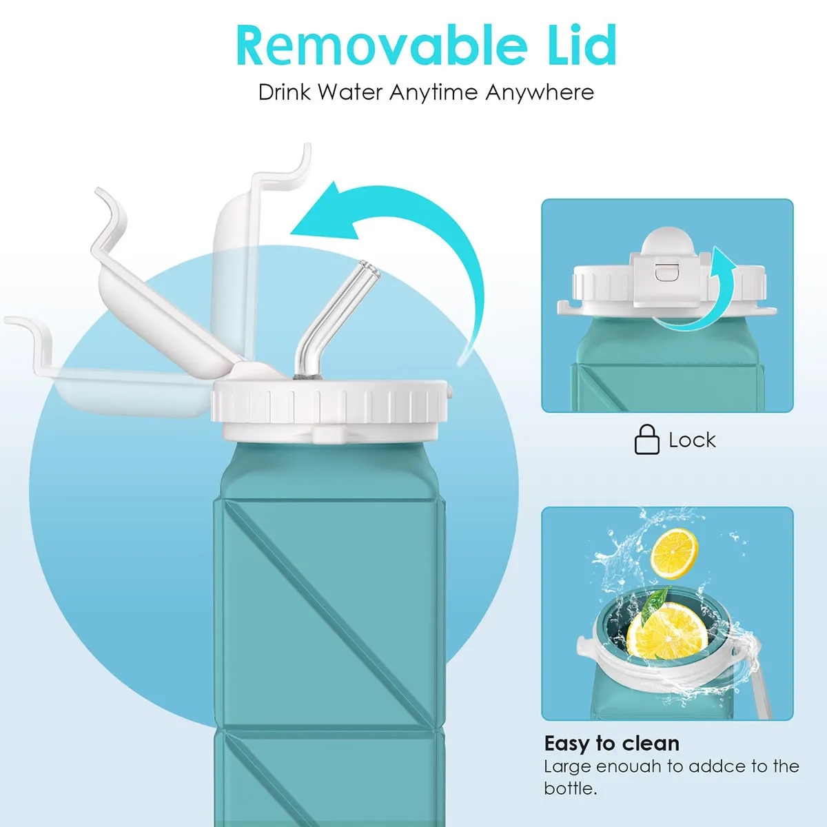20.7oz Collapsible Water Bottles Leakproof With Straw Lid 2