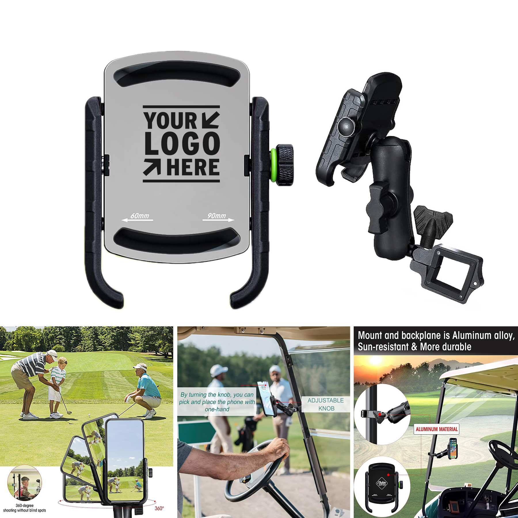 Club Car Golf Cart Upgrade Quick Release One-Handed Pick Won't Fall Out Phone Mount Holder