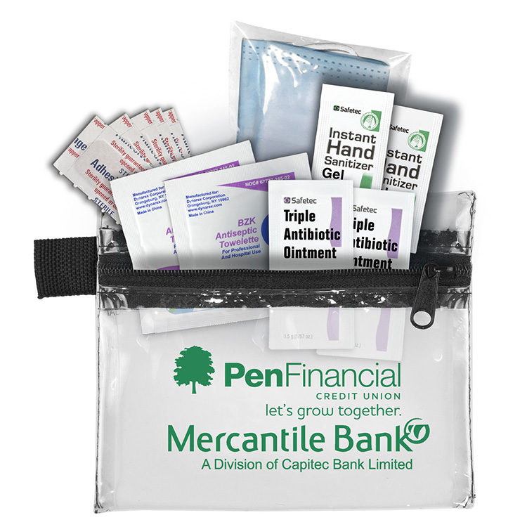 Bixby Plus San" 13 Piece Mask & Sanitizing Safety Kit inserted into Zipper Pack 6