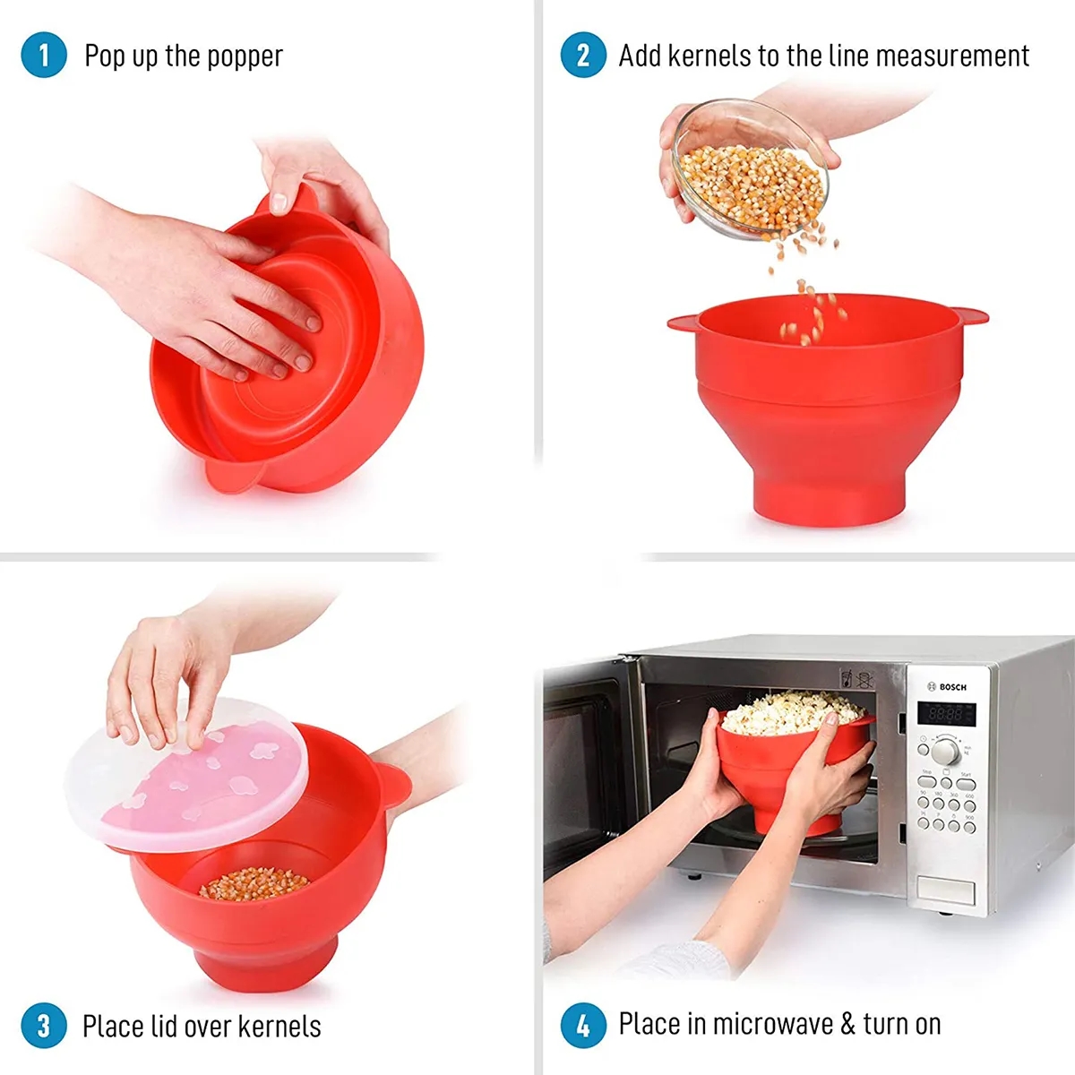 Collapsible Silicone Microwave Hot Air Popcorn Popper Bowl 3