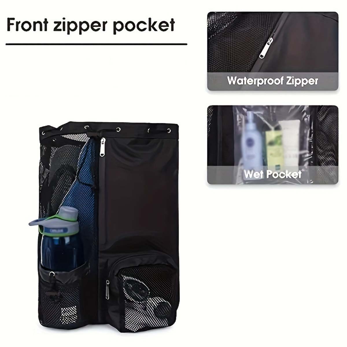 Durable Swim Bag Mesh Drawstring Backpack with Wet Pocket 5