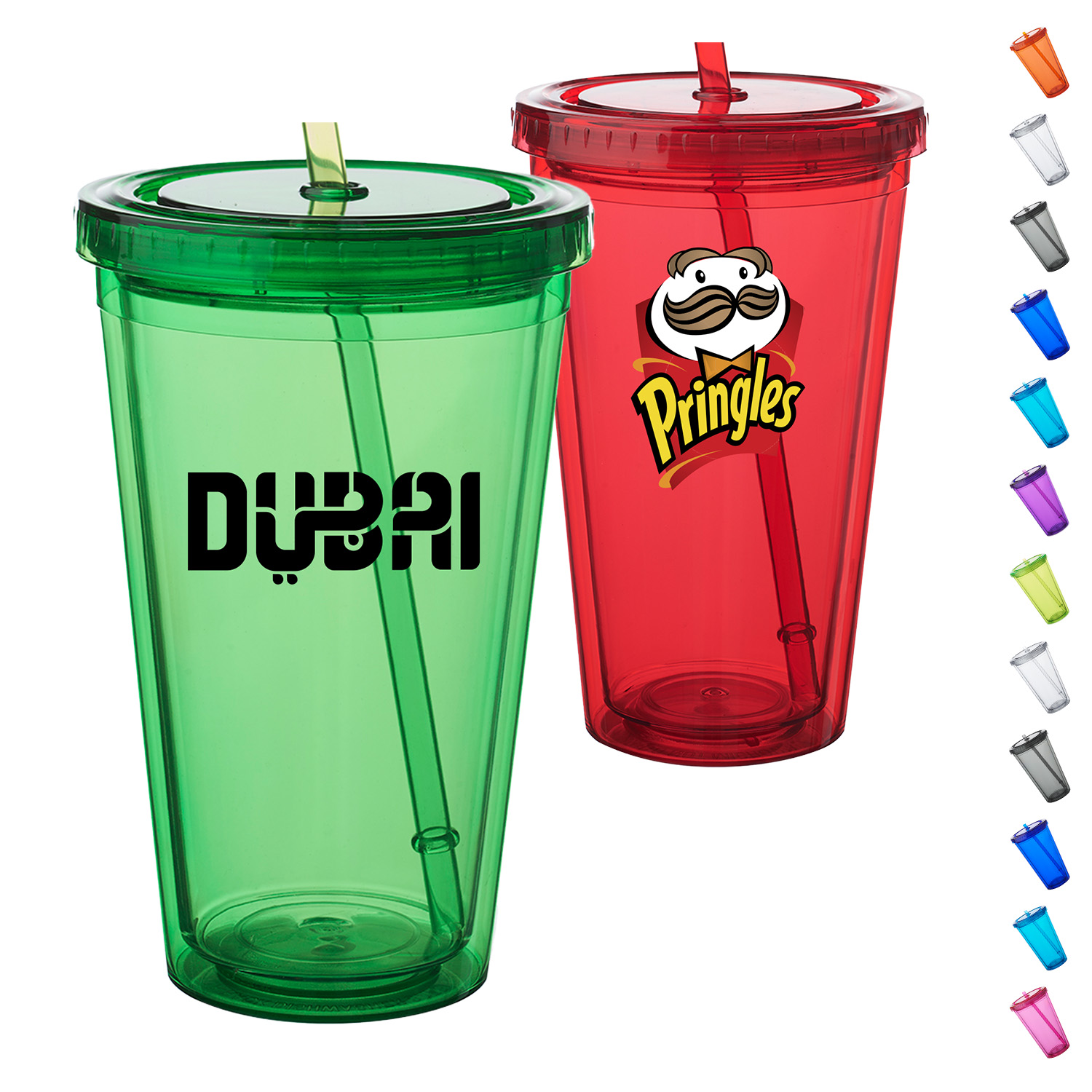 16 oz Acrylic Tumbler w/ Custom logo & Matching Lid & Straw 2