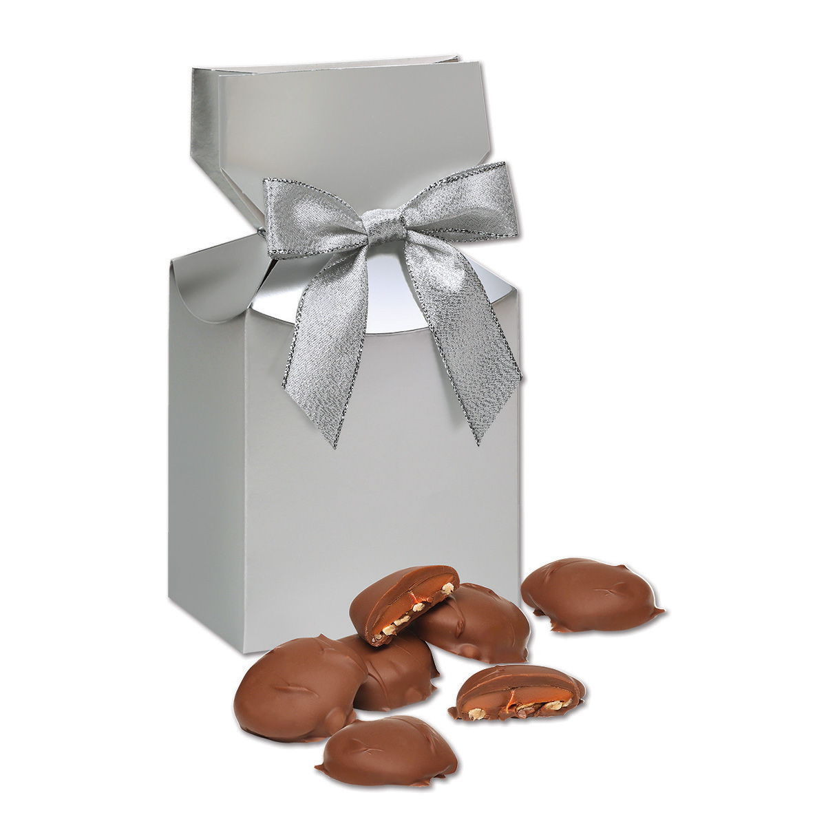Caramel Pecan Clusters in Silver Premium Delights Gift Box 1