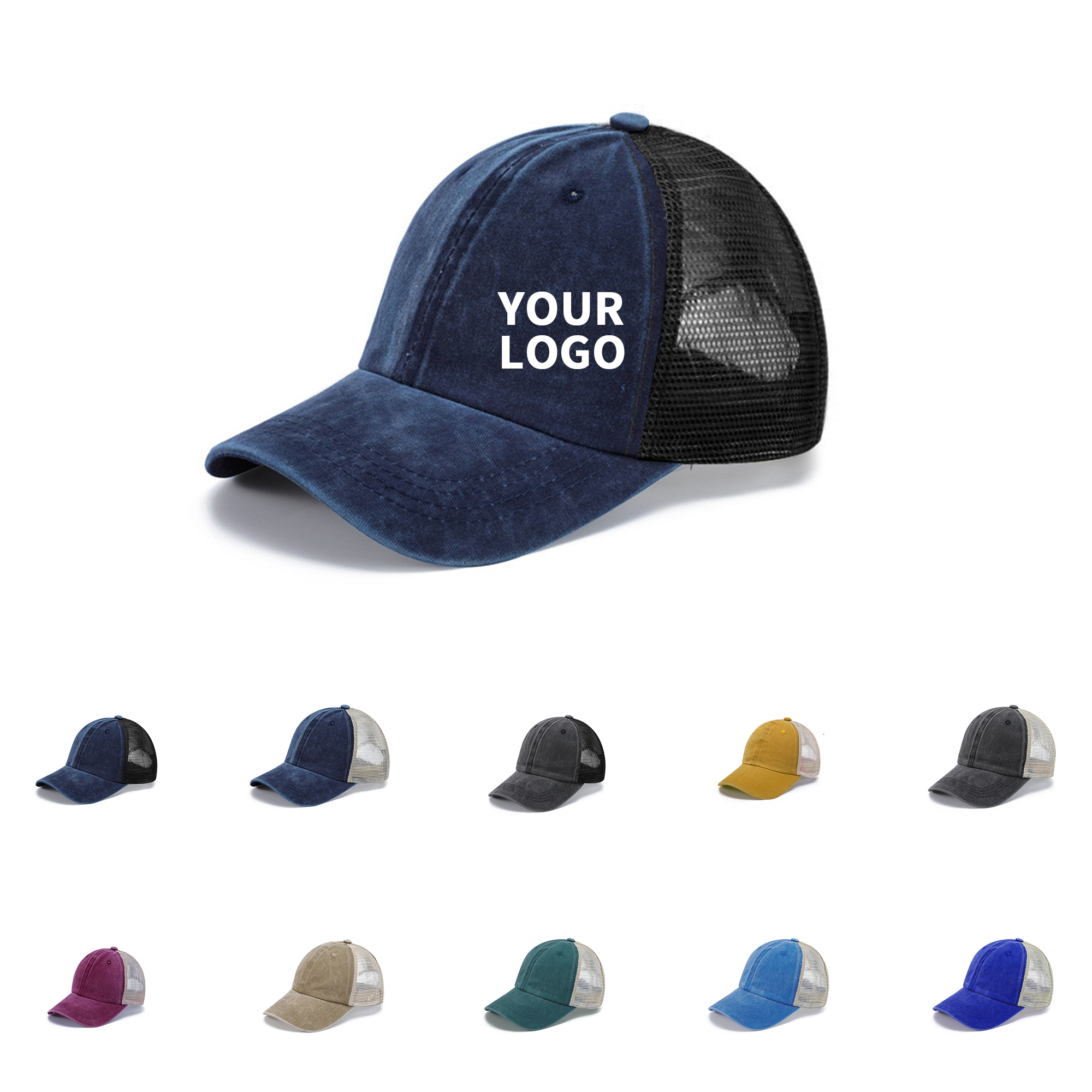 Washed Cotton Low Profile Baseball Cap With Mesh Back 10