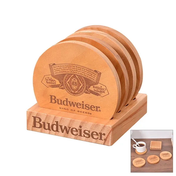 Engraved Round Wooden Coaster Set-4 pieces 2