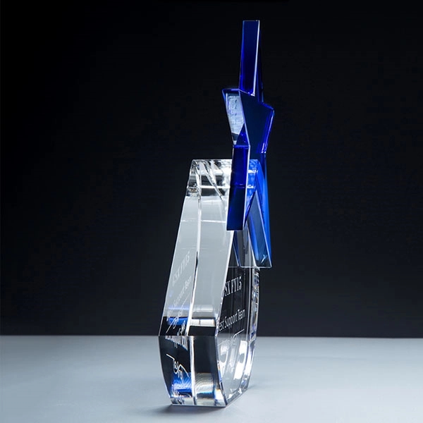 Optical Crystal Circle with Blue Star Award 5