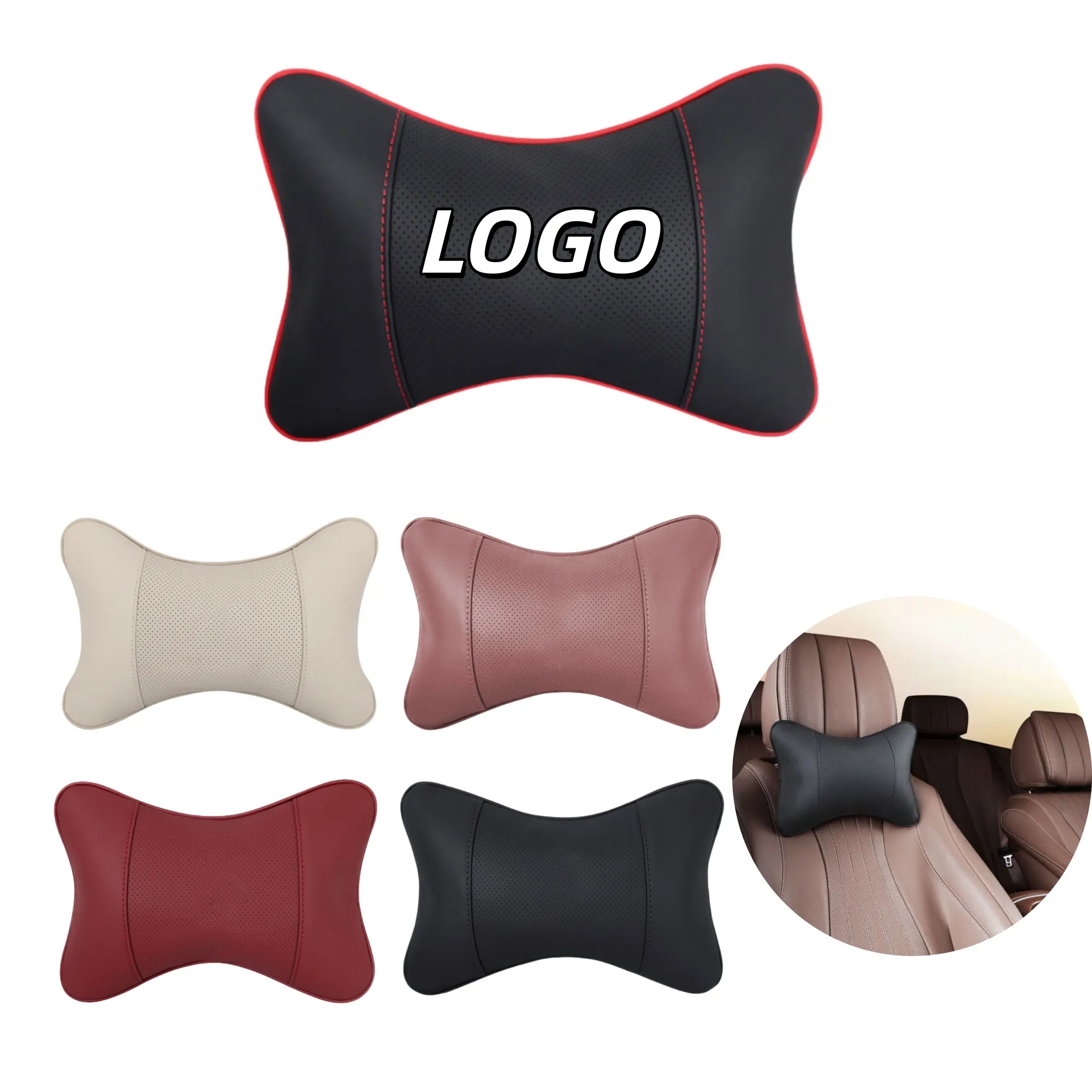 Ergonomic car neck support genuine leather pillow