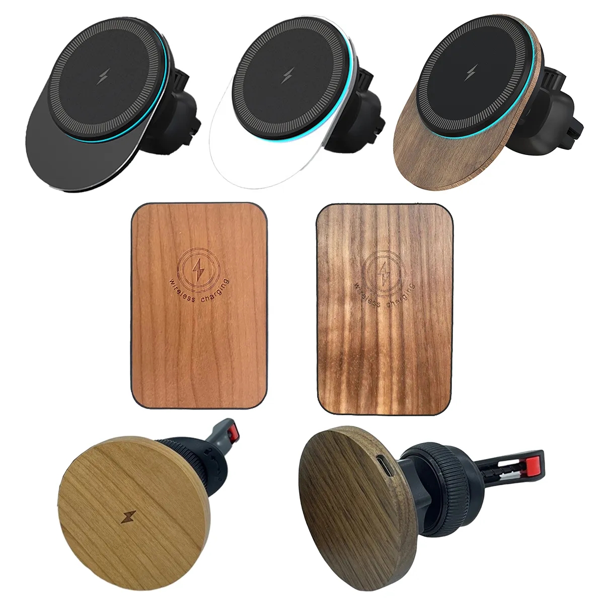 15W Bamboo Wood Magnetic Wireless Charger Car Phone Holder 3