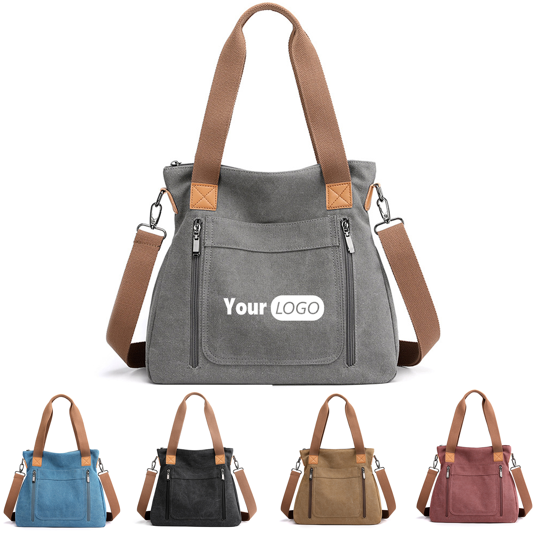 Canvas Multi-pocket Tote Bag, custom tote bag with logo imprint 7