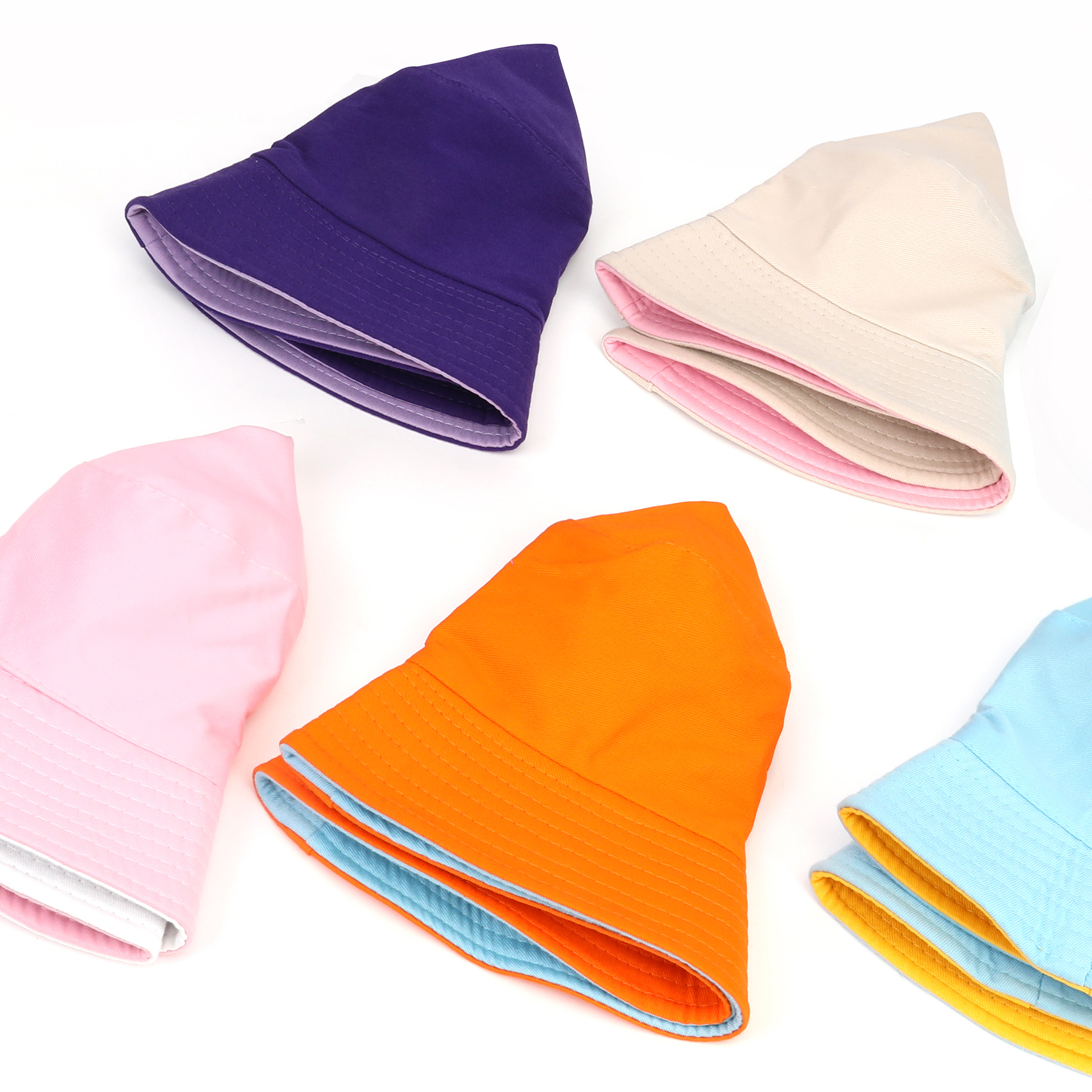 Reversible Dual-Material Cotton And Polyester Bucket Hat, custom hat with logo imprint 3