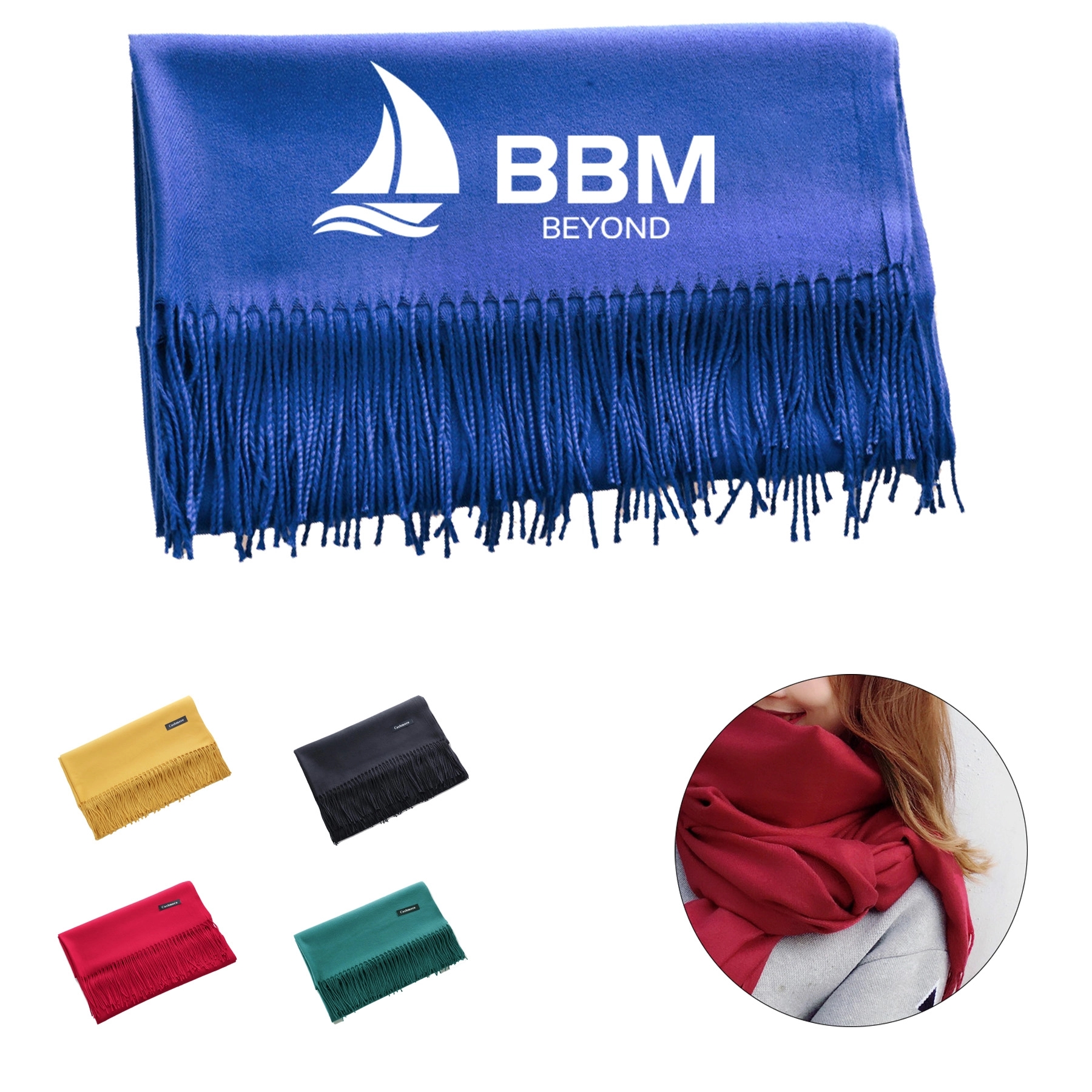 Solid Color Faux Cashmere Scarf Fringed Knit Shawls Custom 3