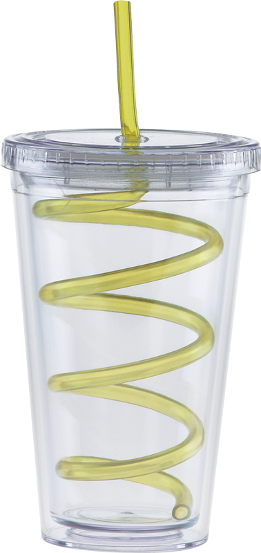 Carnival Cups-Color Curly Straw, Clear Lid 18