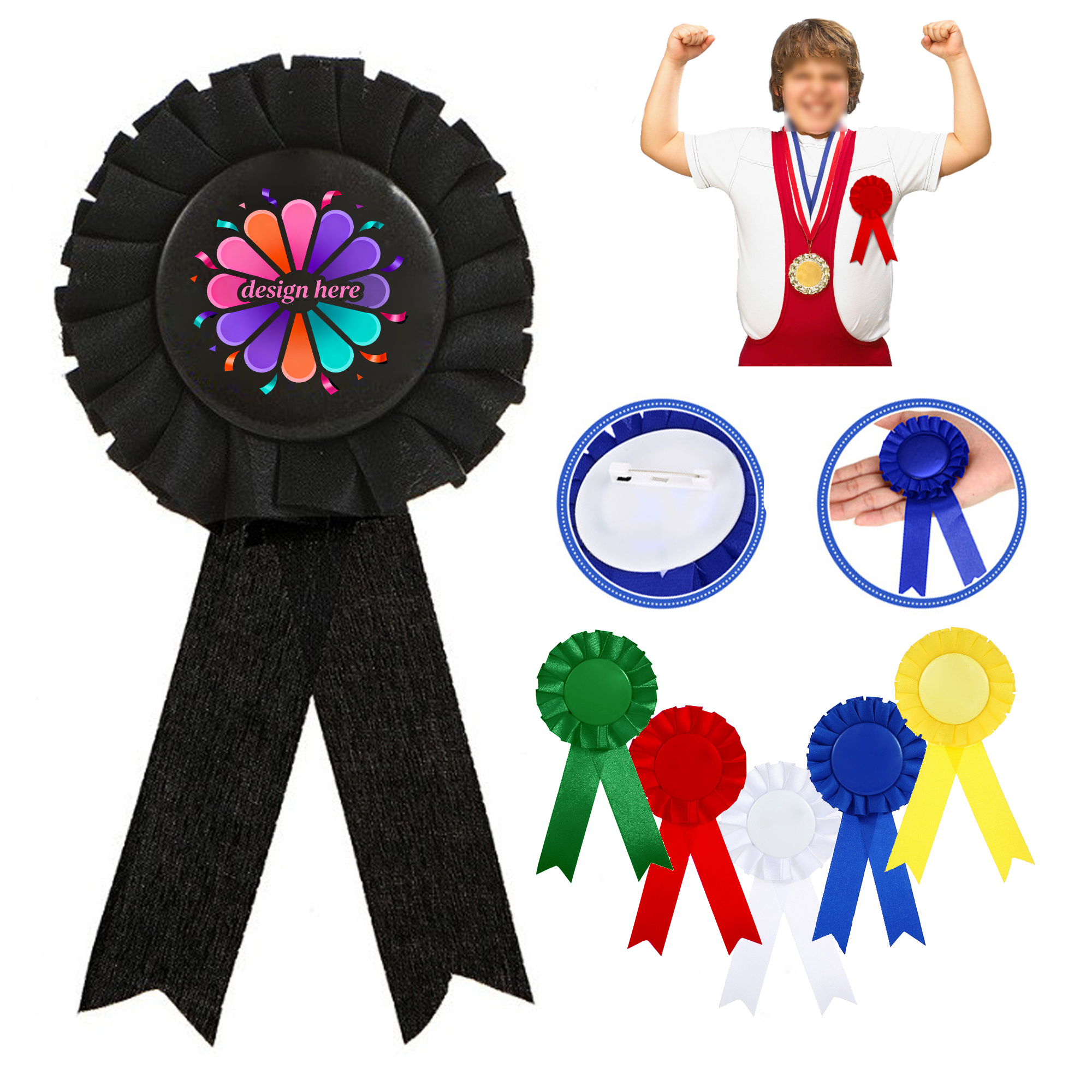 Satin Rosette Award Pins with Hook 3