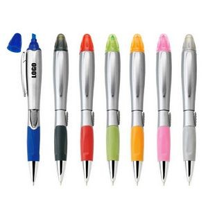 Silver Barrel Pen With Highlighter 1