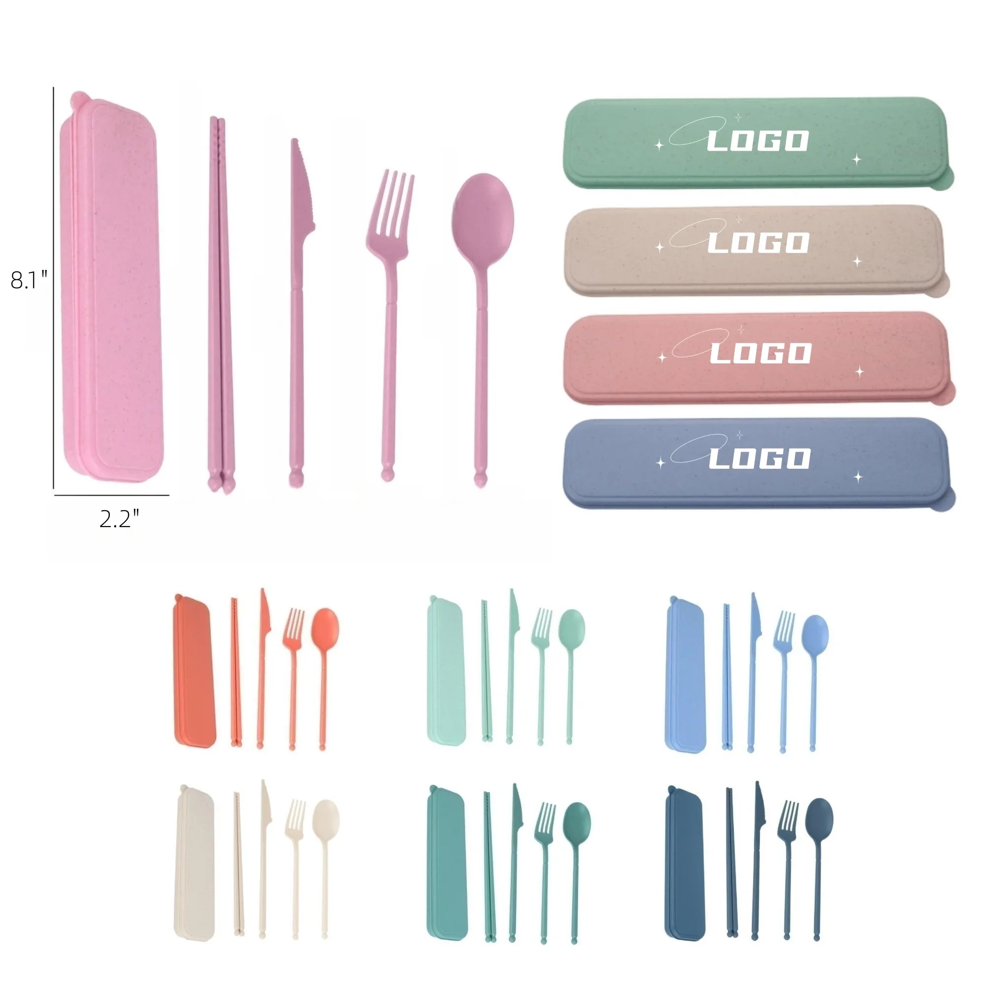 4 Pcs Portable Wheat Straw Cutlery Set With Case