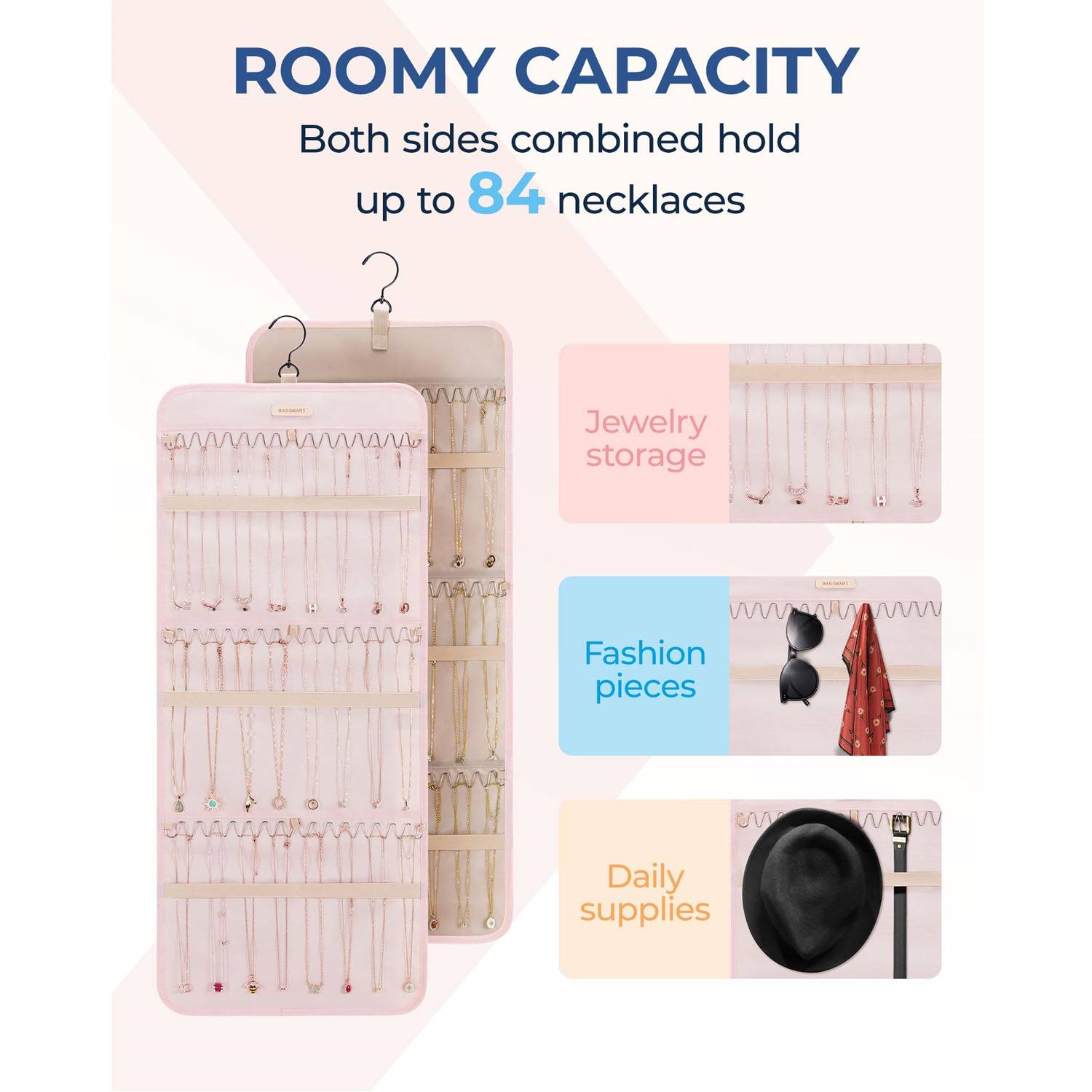 Jewelry Organizer Storage Roll w/ Hanger 7