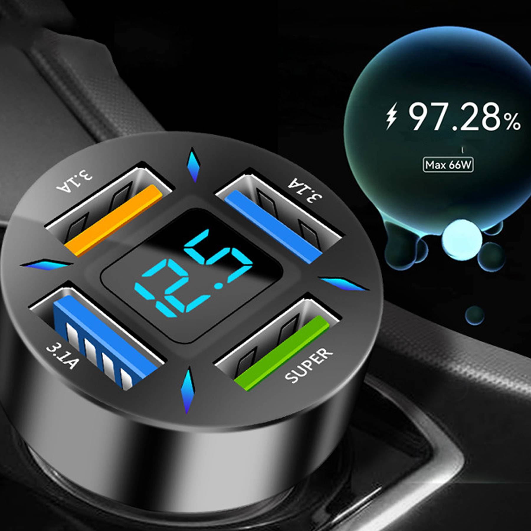 Four Port USB Car Charger to Charge Multiple Devices 7