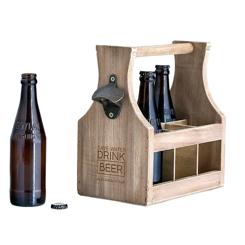 Wood Beer Bottle Caddy with Opener 7