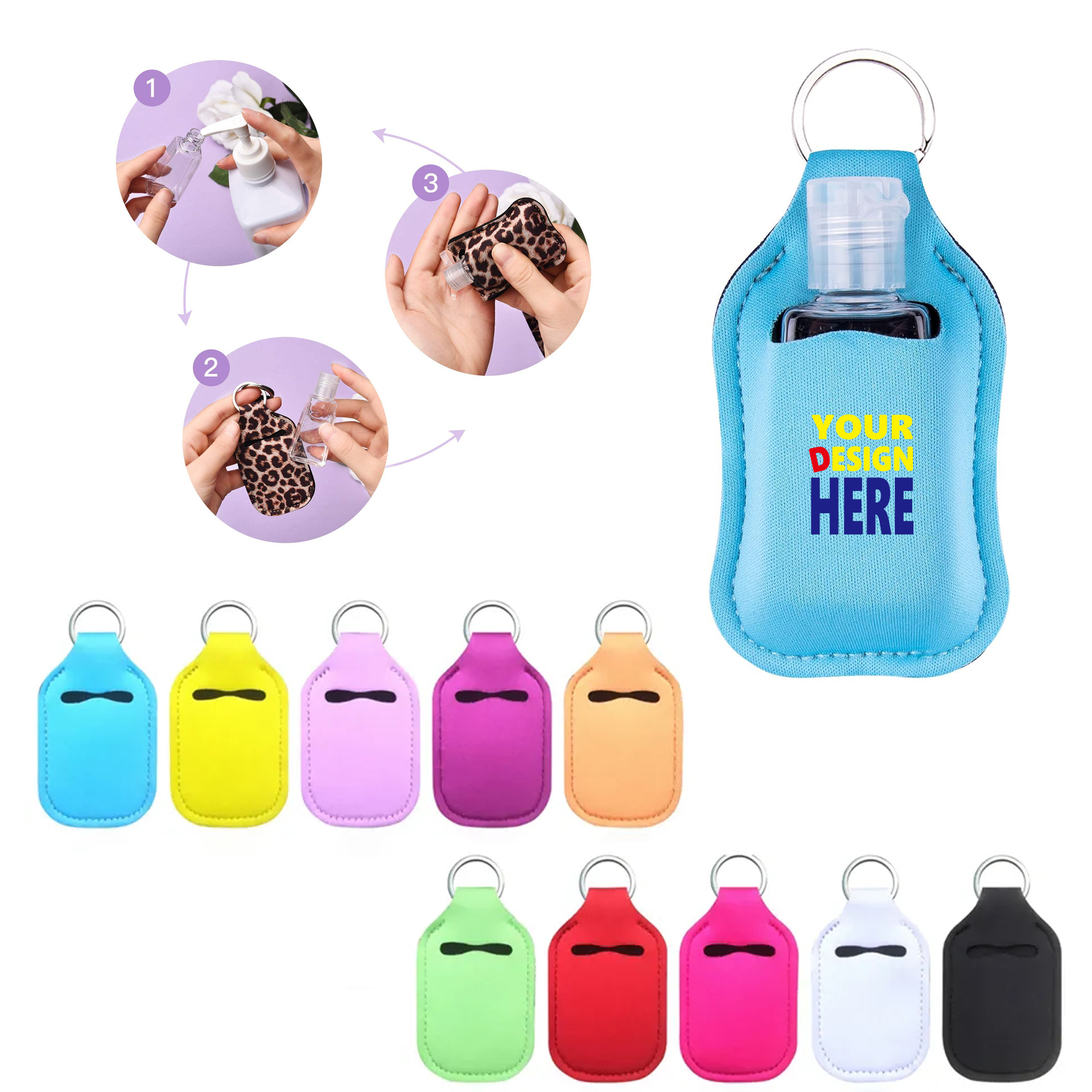 Neoprene Hand Sanitizer Bottle Keychain Holder 1
