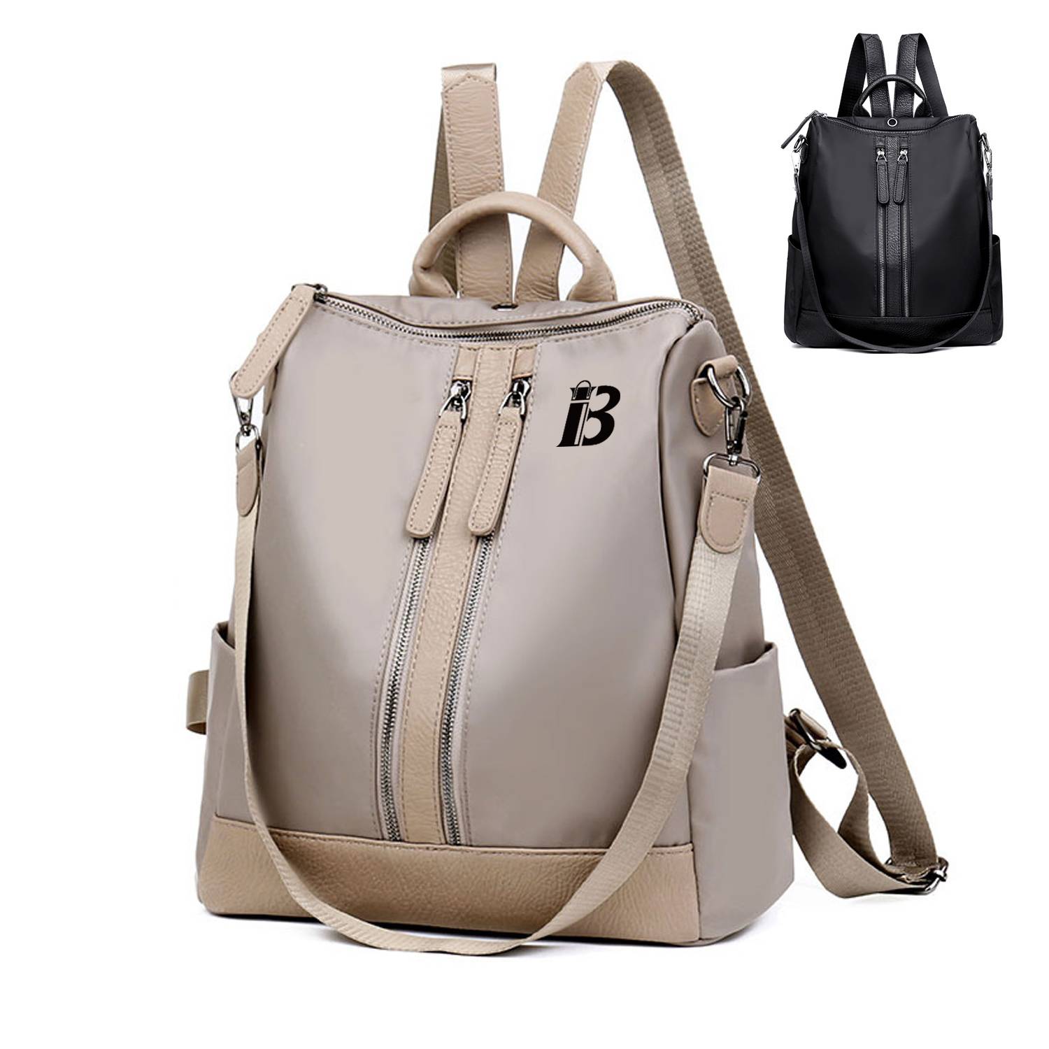 Nylon double zipper college backpack 7