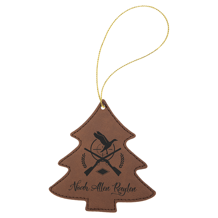 Dark Brown Leatherette Tree Ornament with Gold String 2