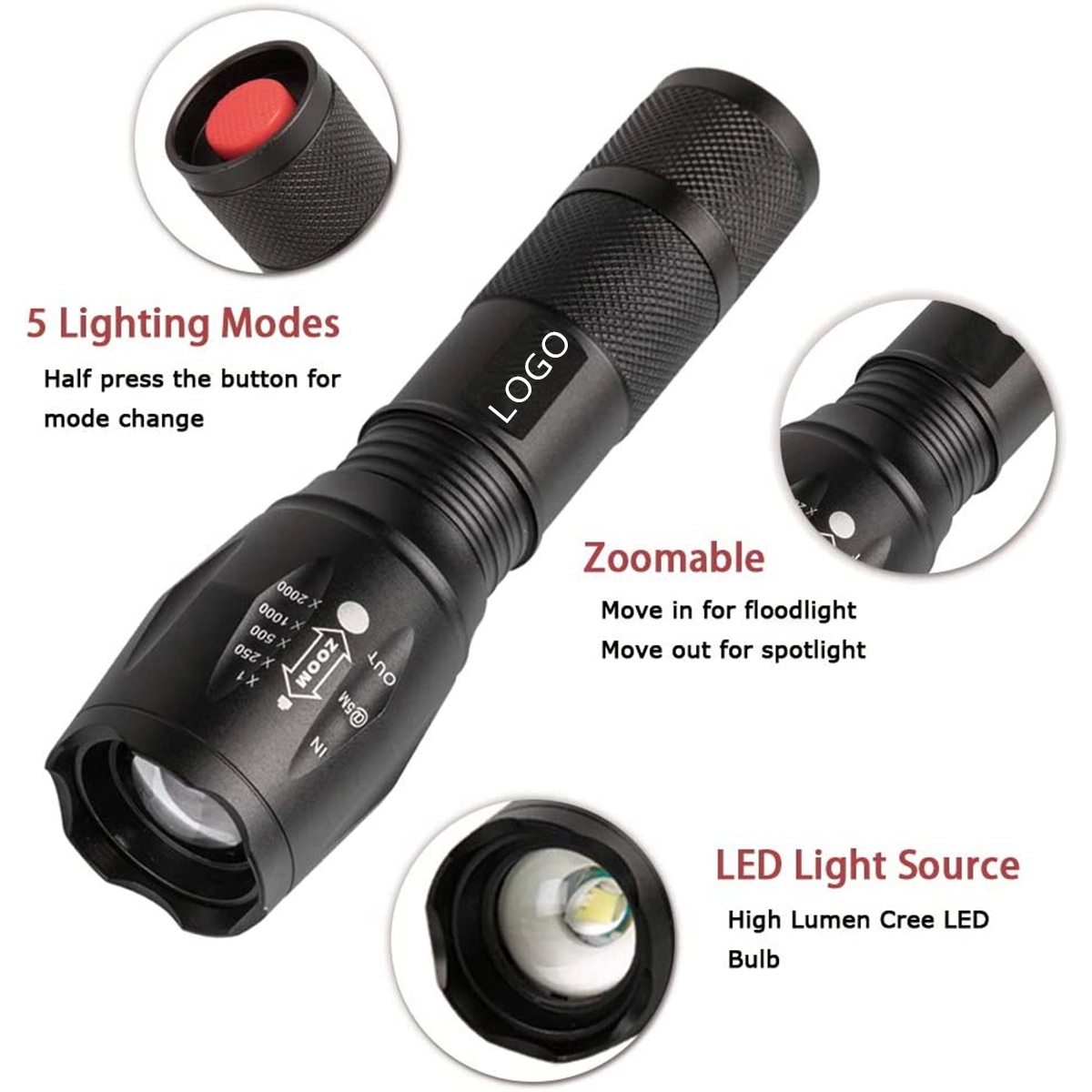 Aluminum Telescopic Handheld Flashlight LED 2