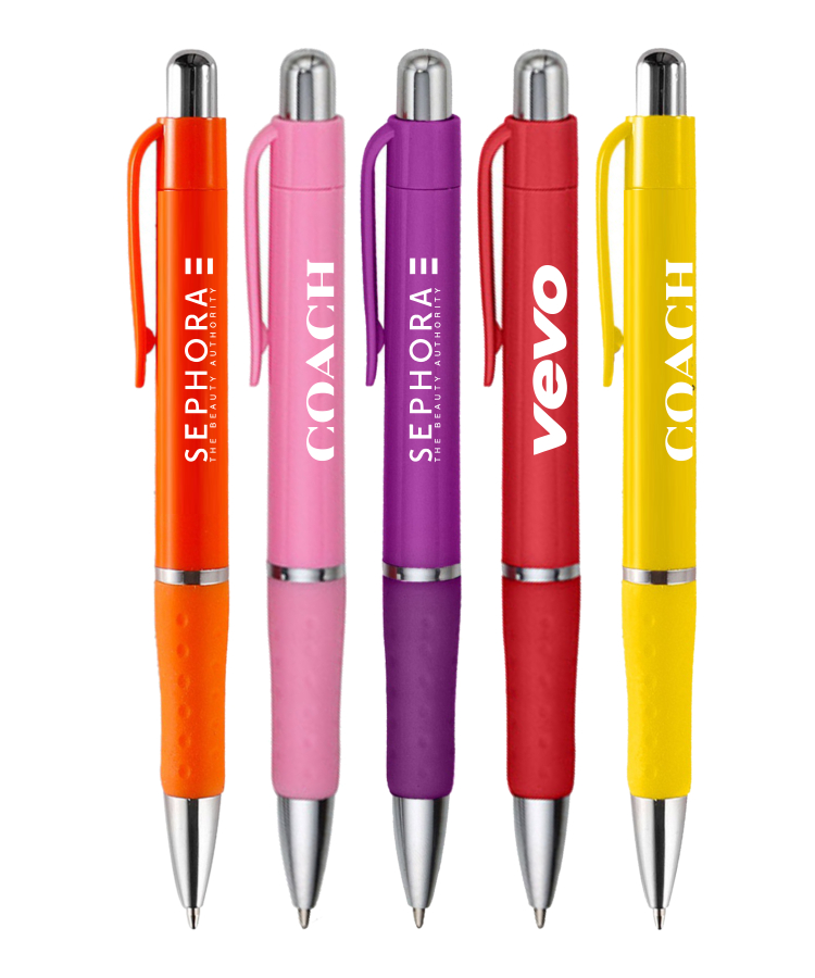Union Printed - Rigid - Solid Colored Ballpoint Click Pen with Matching Rubber Grip 2