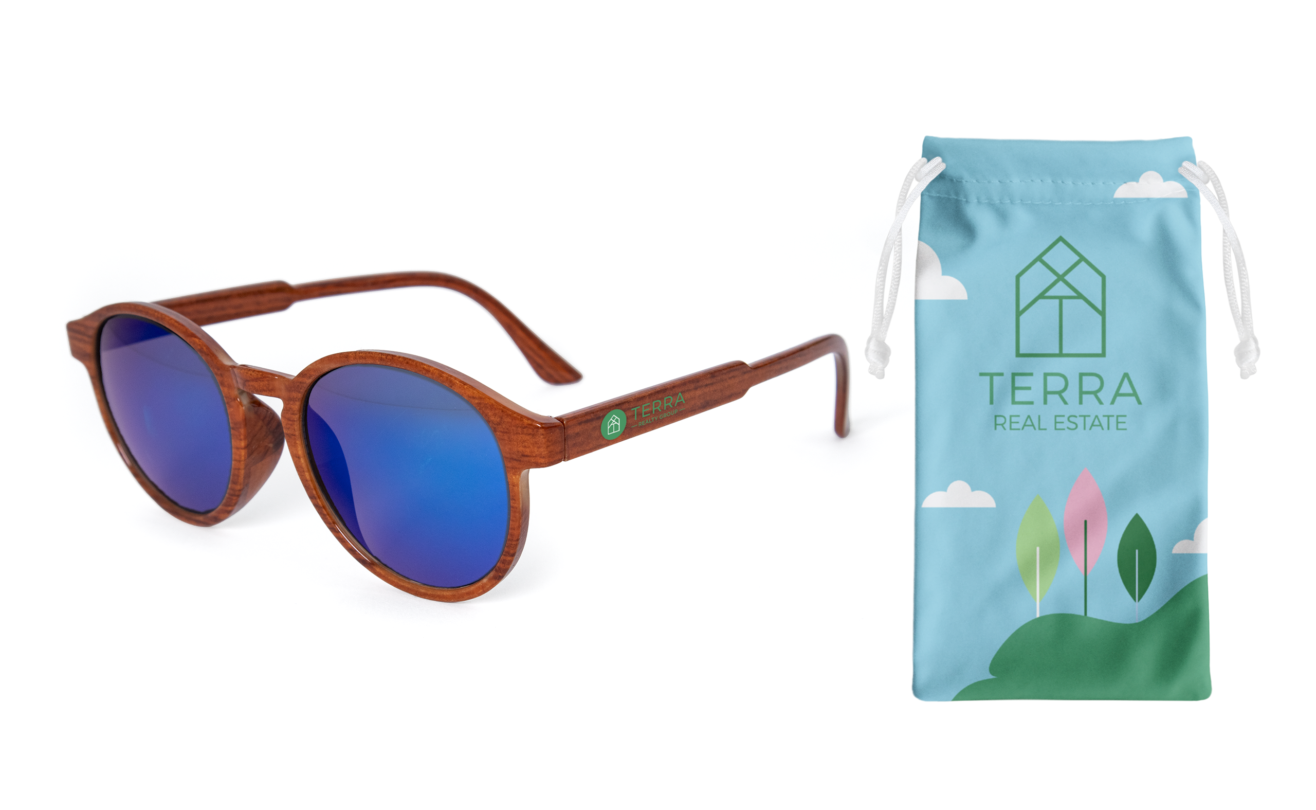 Woodgrain Frame, Metallic Lenses & FC pouch Retro Sunglasses